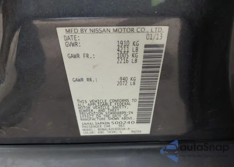 2013 Nissan Altima 2.5 S from USA, damaged, VIN 1N4AL3APXDN500240